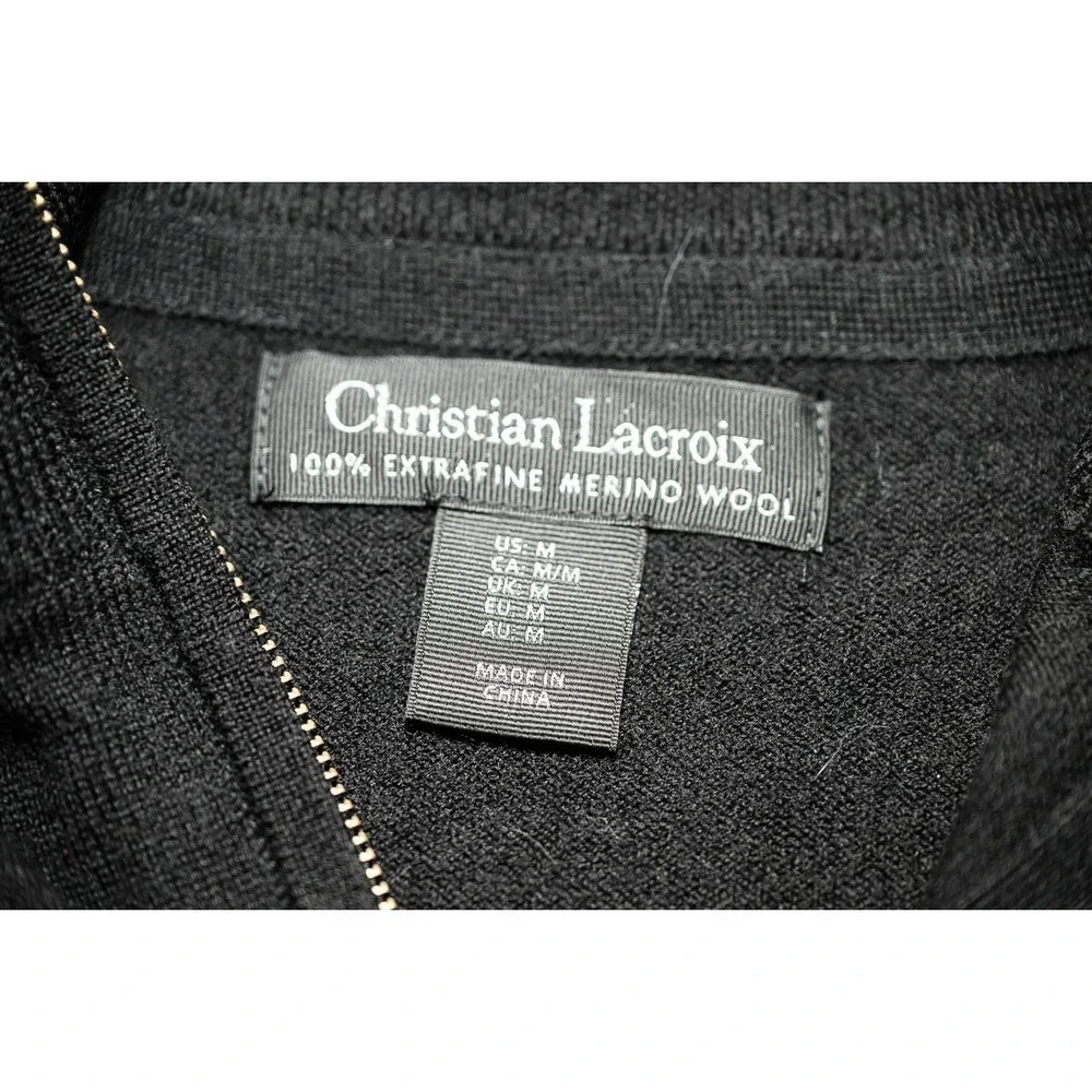 Christian Lacroix Sweater M Merino Wool 1/4 zip Black